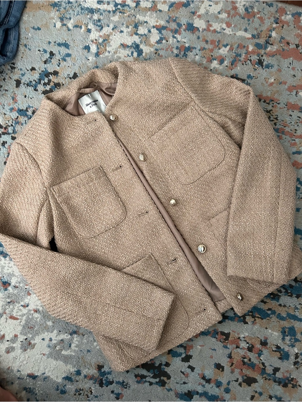 Abercrombie & Fitch Neutral Beige Bouclé Pocket Jacket